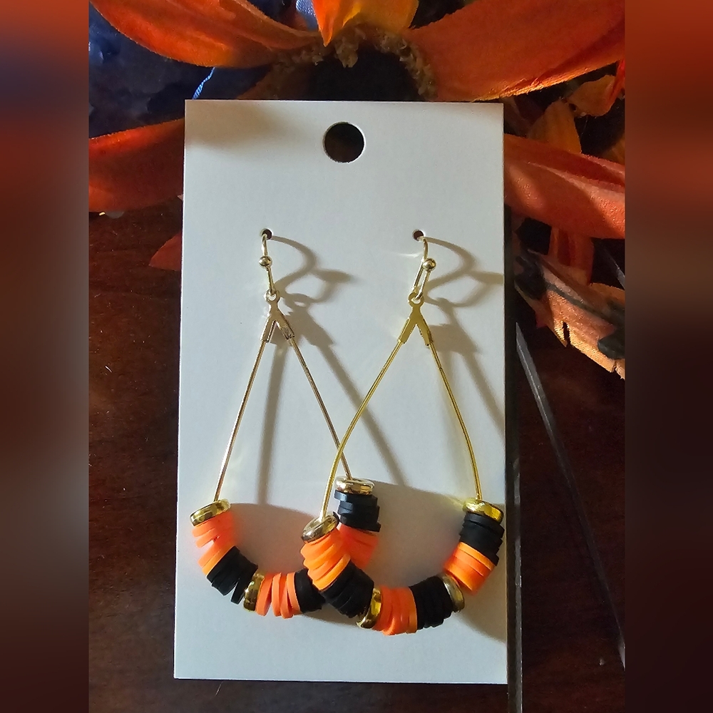 Gold and Orange Dangle Earrings